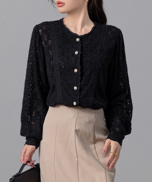DAY CLOSET カーディガン レディース パール風ボタンの花柄