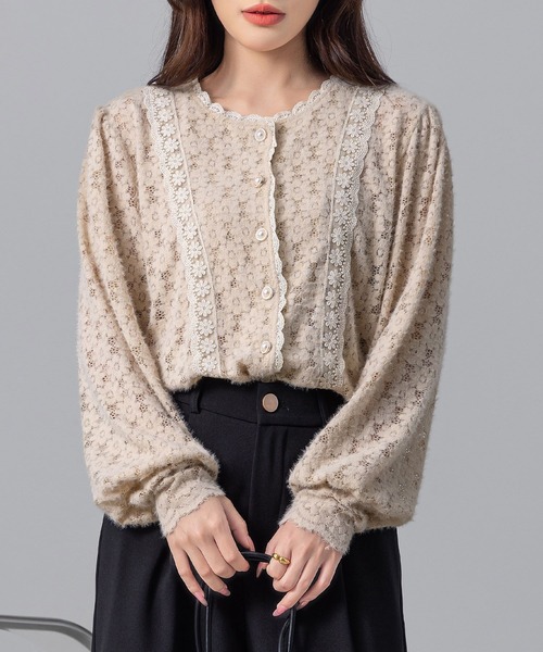 DAY CLOSET カーディガン レディース パール風ボタンの花柄
