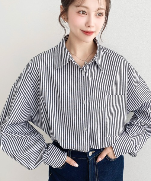 シャツ/ブラウス(長袖/七分) epine pleats design check blouse カットソー裏地付】ジョーゼットフレア7分袖ブラウス<大きいサイズ有
