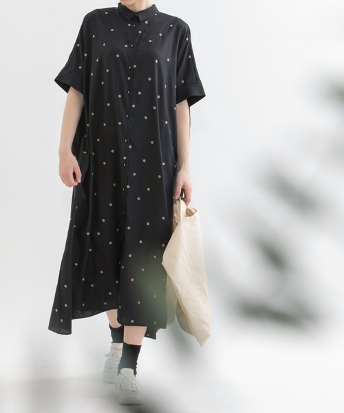 ワンピース Cornet polka刺繍半袖 シャツワンピース Cornet polka刺繍半袖