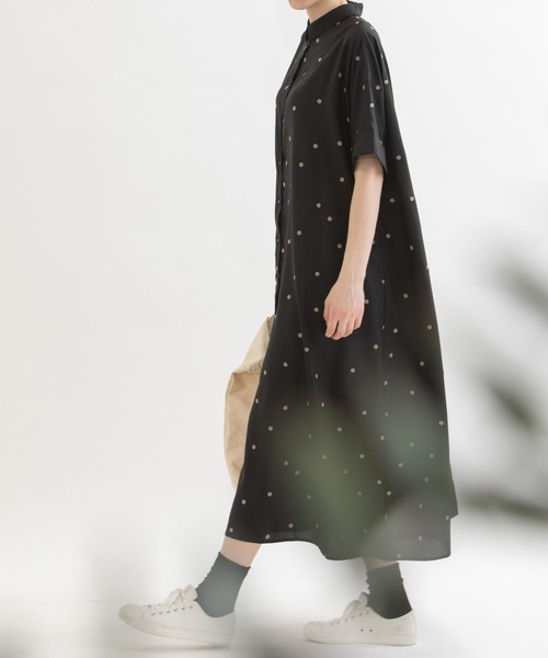 ワンピース Cornet polka刺繍半袖 シャツワンピース Cornet polka刺繍半袖