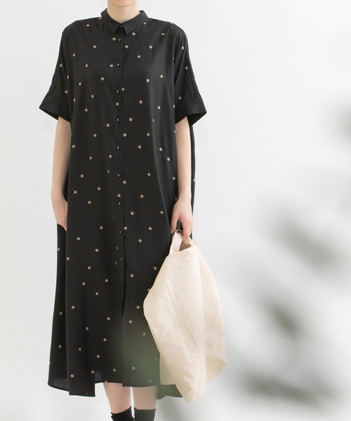ワンピース Cornet polka刺繍半袖 シャツワンピース Cornet polka刺繍半袖