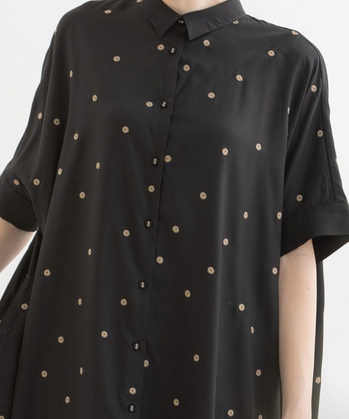 ワンピース Cornet polka刺繍半袖 シャツワンピース Cornet polka刺繍半袖
