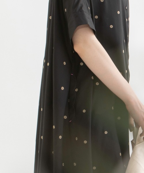 ワンピース Cornet polka刺繍半袖 シャツワンピース Cornet polka刺繍半袖