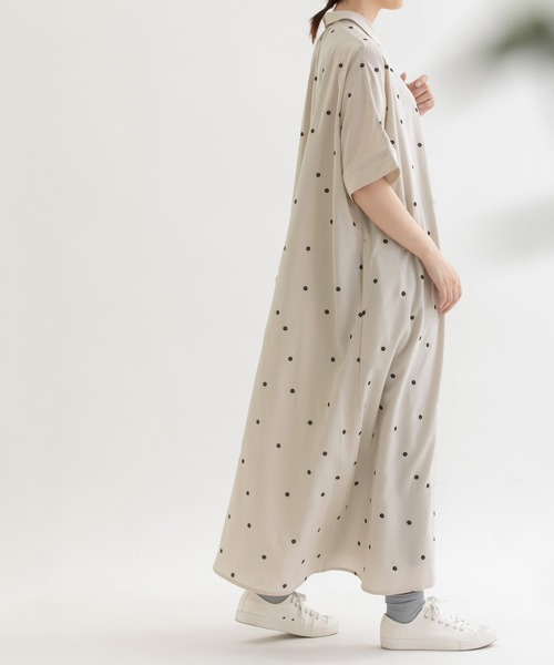 ワンピース Cornet polka刺繍半袖 シャツワンピース Cornet polka刺繍半袖
