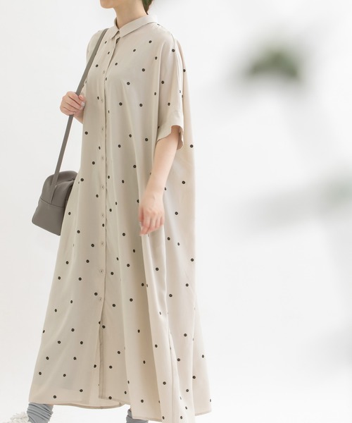 ワンピース Cornet polka刺繍半袖 シャツワンピース Cornet polka刺繍半袖