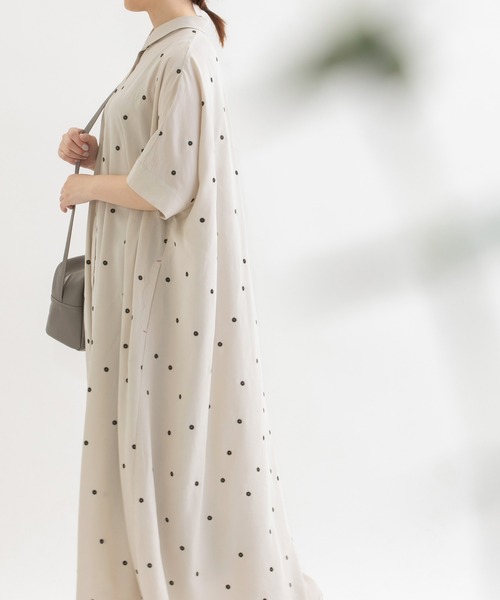 ワンピース Cornet polka刺繍半袖 シャツワンピース Cornet polka刺繍半袖