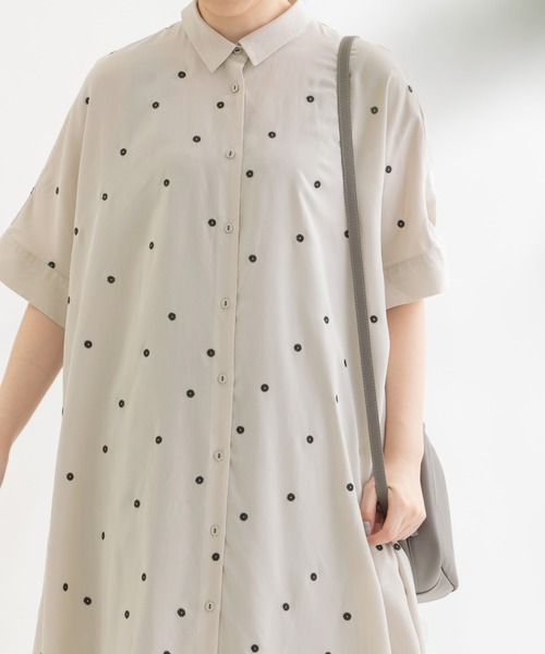 ワンピース Cornet polka刺繍半袖 シャツワンピース Cornet polka刺繍半袖