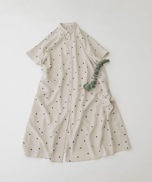 ワンピース Cornet polka刺繍半袖 シャツワンピース Cornet polka刺繍半袖