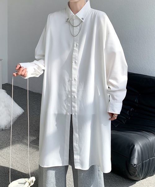 シャツ 「FVLMEN」chain neck crazy long shirt/チェーンネック