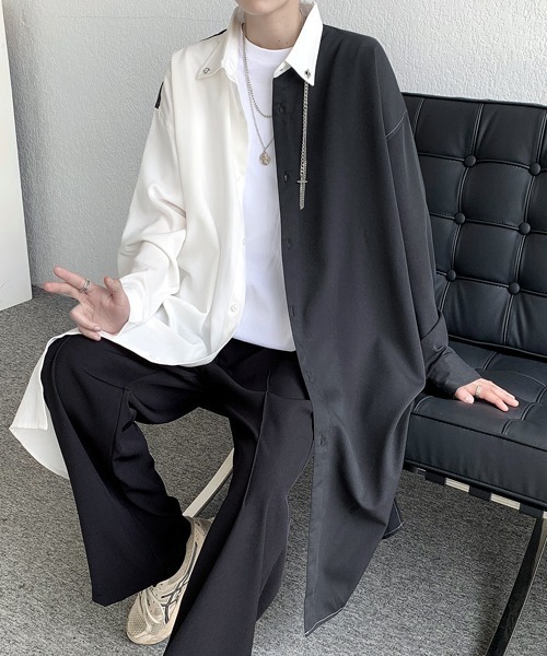 シャツ ブラウス メンズ 「FVLMEN」chain neck crazy long shirt/チェーンネック クレイジー ロング シャツ｜zozo｜14