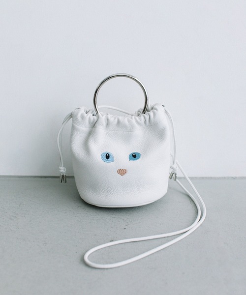 ヴュレ ショルダーバッグ ポシェット ワンショルダー 巾着 花柄 Beau're（ヴュレ） ショルダーバッグ バッグ BEAURE カウレザー 黒ネコ