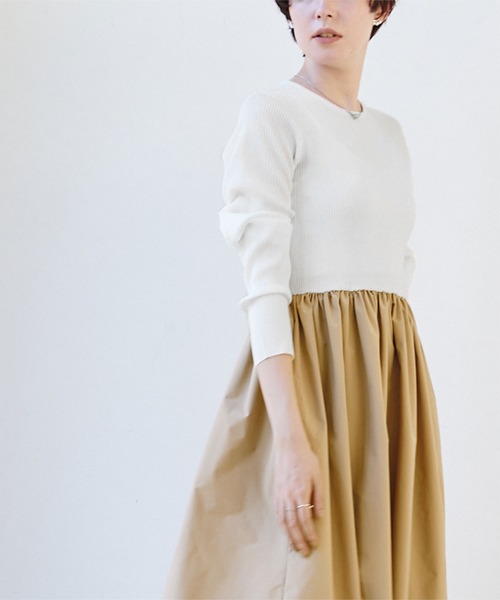 ur's（ユアーズ） ワンピース ニットドッキングタフタワンピース