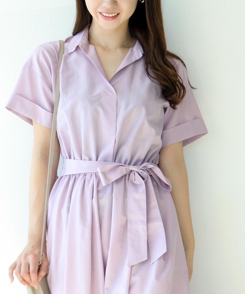 Jines ワンピース ライトタンブラーギャザーシャツワンピース