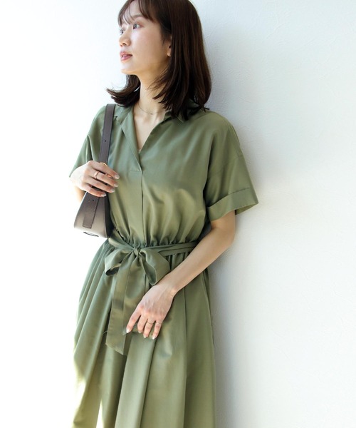 Jines ワンピース ライトタンブラーギャザーシャツワンピース