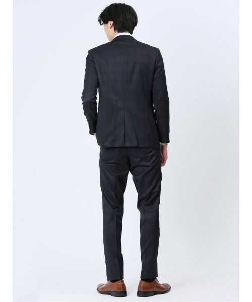 タカキュー（TAKA−Q）/【光沢 ウール混 ストレッチ】タカキュー 2ボタン3ピース ビジネスセットアップ シャドーチェック紺 TAKA-Q（タカキュー） セットアップ 「光沢 ウール混 ストレッチ