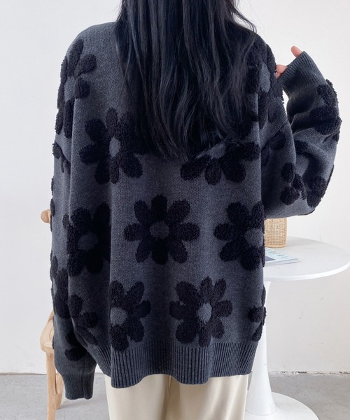 レディース Vネックワンピース 花柄 カーディガン セット c2710 ABITOKYO カーディガン ボアフラワージャガードVネックビック