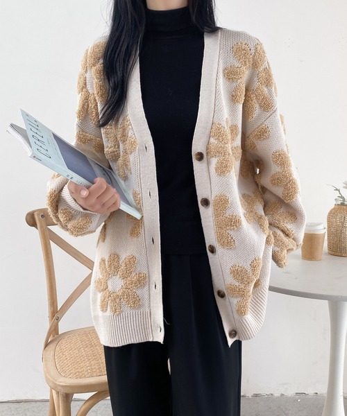 ABITOKYO（アビトーキョー） カーディガン ボアフラワージャガードV
