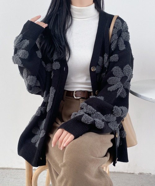 ABITOKYO（アビトーキョー） カーディガン ボアフラワージャガードV