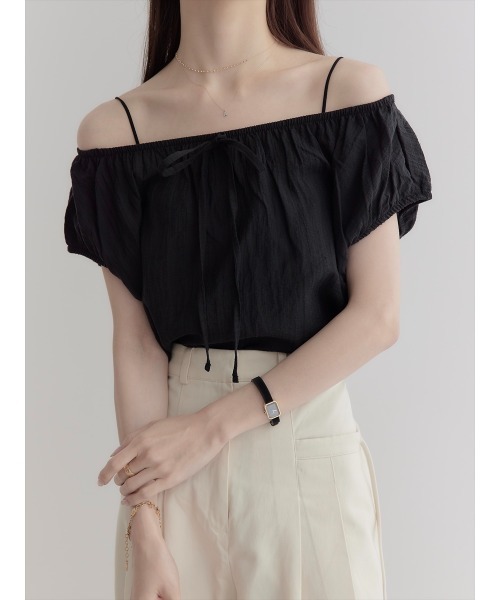 tシャツ 2wayショルダーシアーブラウス/ブラック レディース