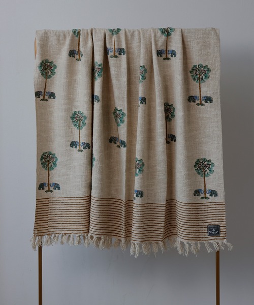 emesuelee ブランケット ブロックプリントコットン マルチカバー