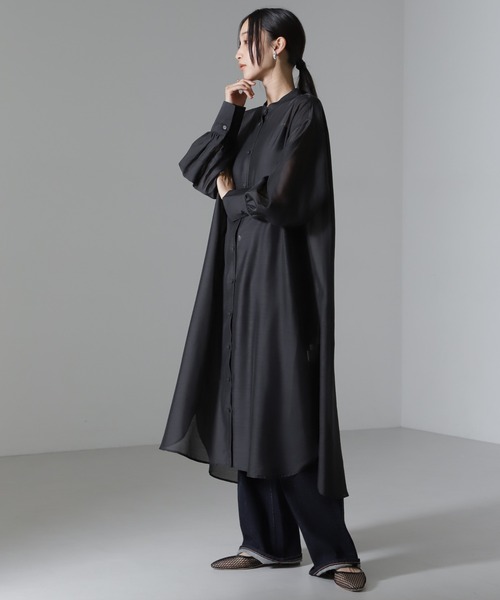 【2024秋発売／やや美品】NANO universe シャツワンピース／黒／S ZOZO限定】Aラインロングシャツワンピース（シャツワンピース