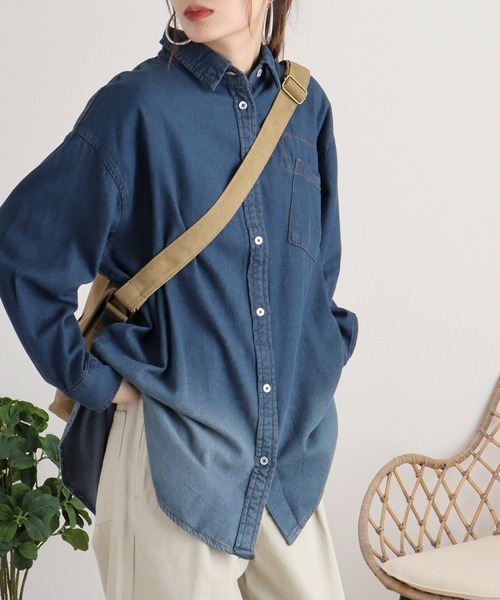 マルチサイズ ブラウス シャツ オーバーデニムシャツロングスリーブ レディース KOEISTORE ロングシャツ レディース 春 夏 春夏 黒 白 シャツ