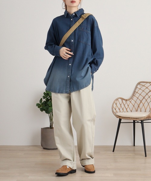 マルチサイズ ブラウス シャツ オーバーデニムシャツロングスリーブ レディース atONE ブラウス シャツ オーバーサイズロングスリーブデニム