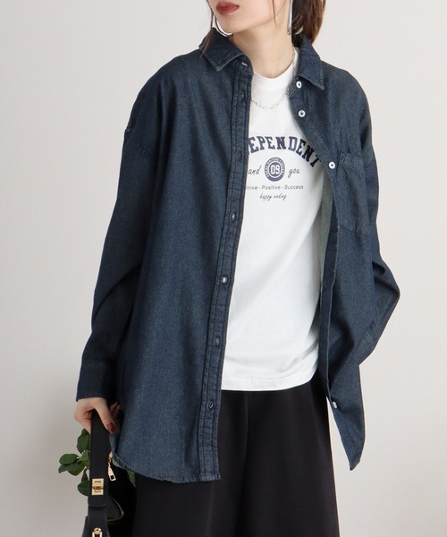 マルチサイズ ブラウス シャツ オーバーデニムシャツロングスリーブ レディース atONE ブラウス シャツ オーバーサイズロングスリーブデニム