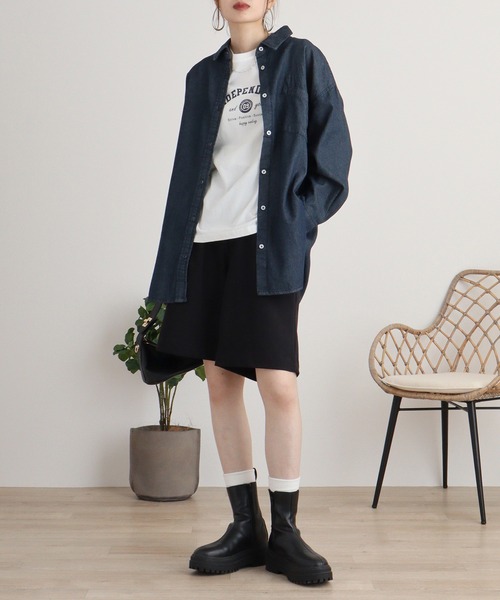 マルチサイズ ブラウス シャツ オーバーデニムシャツロングスリーブ レディース atONE ブラウス シャツ オーバーサイズロングスリーブデニム