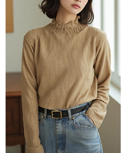 tシャツ カット ジャカード ハイネック トップス レディース fifth tシャツ ジャカードハイネックトップス レディース