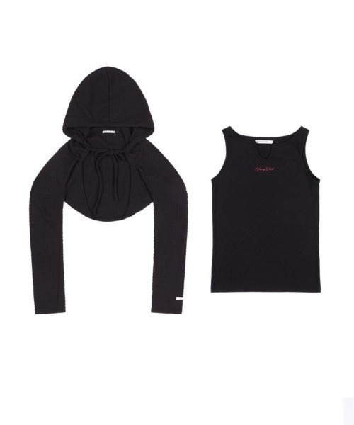FANCY CLUB カーディガン 「FANCY CLUB」KNITTED HOOD BOLERO