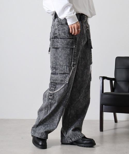 RE730 ワイドパンツ スマホショルダー カーゴパンツ Chain belt wide