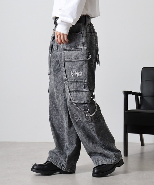 RE730 ワイドパンツ スマホショルダー カーゴパンツ Chain belt wide