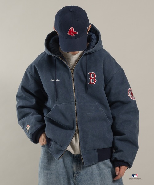 Perushu ブルゾン アウター × MLB コラボ中綿キルティングダック
