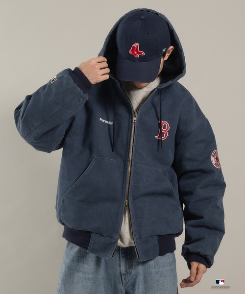 Perushu ブルゾン アウター × MLB コラボ中綿キルティングダック