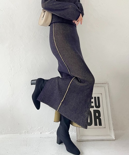 スカート 配色ストライプ リバーシブルニットタイトスカート