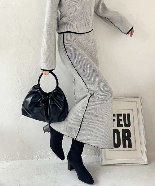 スカート 配色ストライプ リバーシブルニットタイトスカート