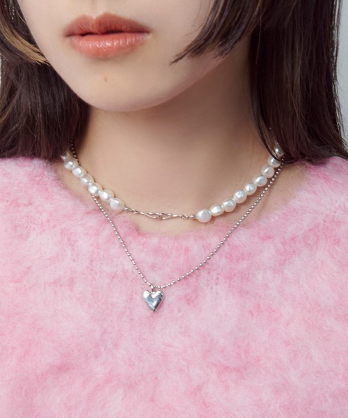 GOLDY ネックレス パール ライン × ハート レイヤード