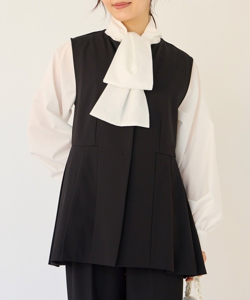 ベスト ジレ ストレッチツイル ペプラムベスト レディース