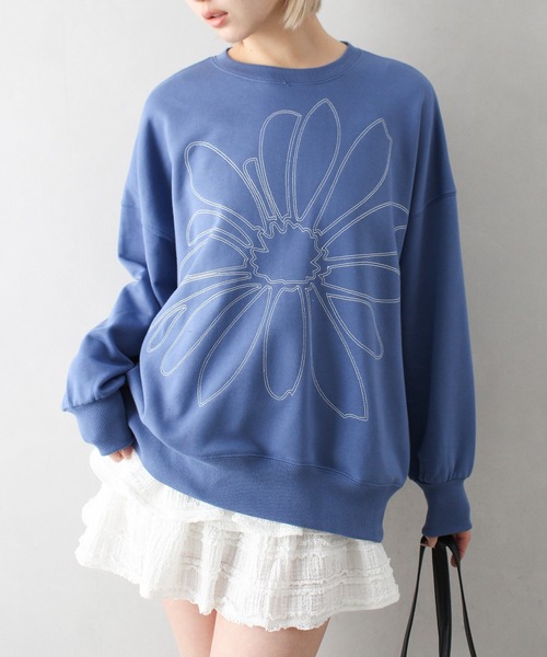 SpRay トレーナー スウェット BIGフラワー刺繍スウェット