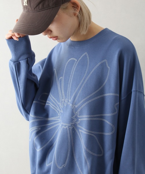 SpRay トレーナー スウェット BIGフラワー刺繍スウェット