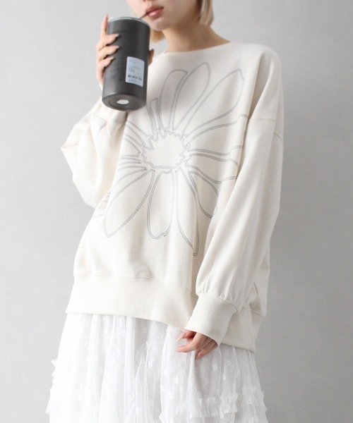 SpRay トレーナー スウェット BIGフラワー刺繍スウェット