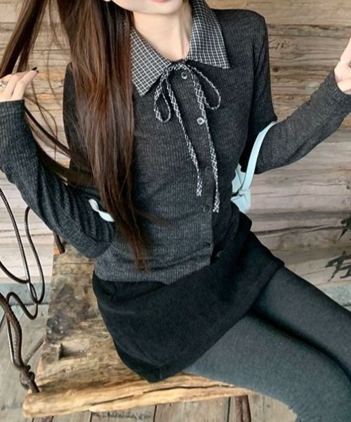 Achic（アシック） ニット セーター 新色追加/チェックカラーリボン