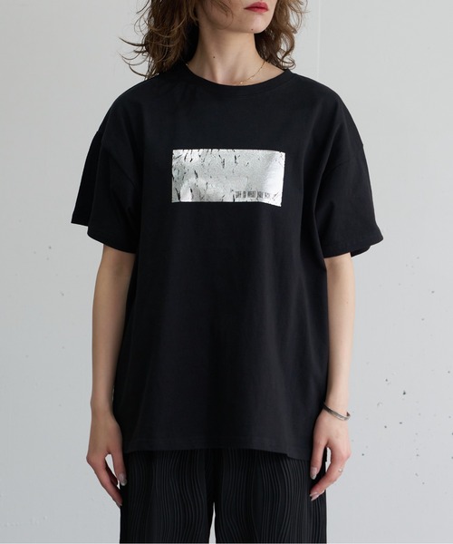 nearness tシャツ オーバーサイズ箔プリントT レディース