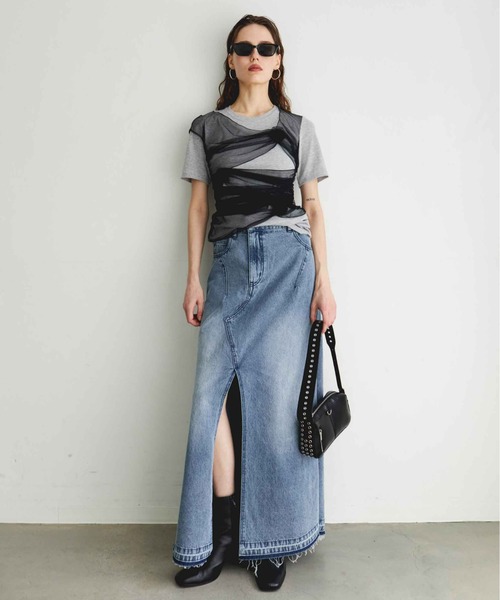 tシャツ Flower Motif Tulle Layered Tops/フラワーモチーフチュールレイヤードトップス「MAISON SPECIAL/メ MAISON SPECIAL tシャツ Flower Motif Tulle Layered Tops