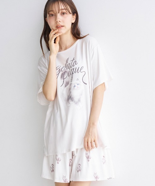 【テレビで話題】 gelato CAT柄ショートパンツ ルームウェア パジャマ pique ルームウェア・パジャマ