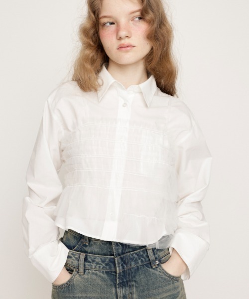 SLY ブラウス シャツ GATHER TULLE LACE SH 2P ギャザー