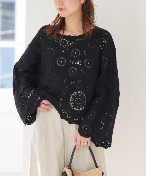 ニット セーター スパンコールエンブロイダリー プルオーバー レディース Unitage ニット セーター フラワースパンコール刺繍ニットプル