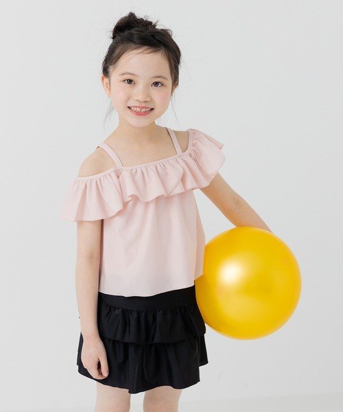 chil2 水着 フリル オフショルダー 水着セットアップ キッズ